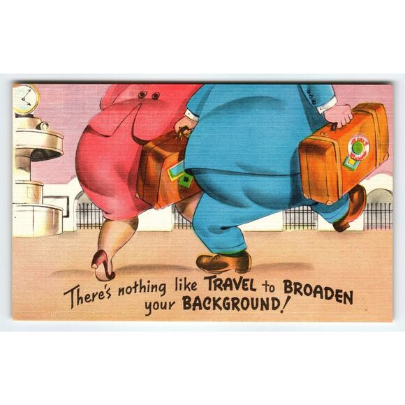 Vintage Linen Postcard Travel Comic Humor Broaden Your Background 1950s - Picture 1 of 2
